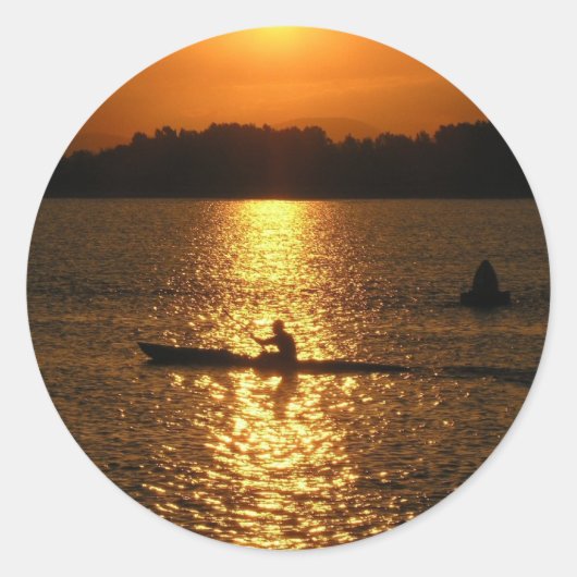 Kayaking Sunset Ronde Sticker (Voorkant)