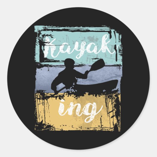 Kayaking T-shirt - Retro Kayak Ronde Sticker (Voorkant)
