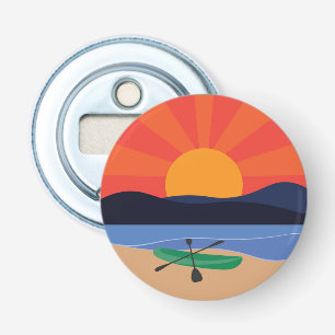 Kayakken op het meer bij zonsondergang button flesopener