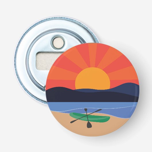 Kayakken op het meer bij zonsondergang button flesopener (Voorkant)