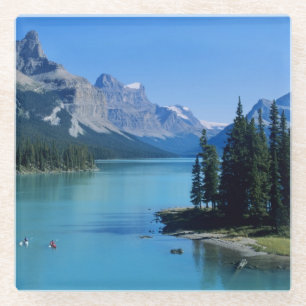 Kayakken op Maligne Lake bij Spirit Island Glazen Onderzetter