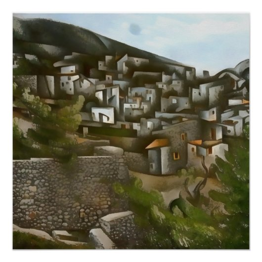 Kayakoy Historische Griekse huizen Kunstmatig Abst Perfect Poster (Voorkant)