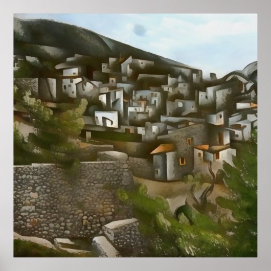 Kayakoy Historische Griekse huizen Kunstmatig Abst Poster (Voorkant)