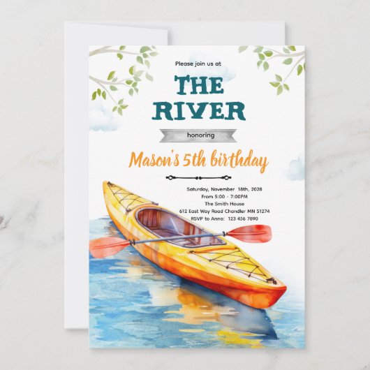 Kayaks birthday party invitation kaart (Voorkant)