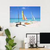 Kayaks, Catamarans en Kayaks | Kubaans strand Poster (Thuiskantoor)