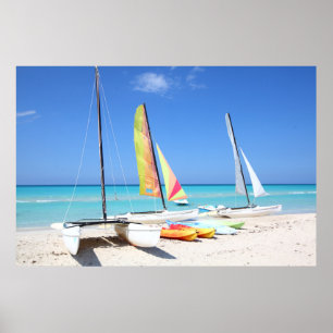 Kayaks, Catamarans en Kayaks Kubaans strand Poster