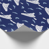 Kayaks, Fish Navy Blue en White Patterned Cadeaupapier (Hoek)