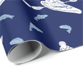 Kayaks, Fish Navy Blue en White Patterned Cadeaupapier (Rol Hoek)