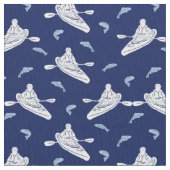 Kayaks, Fish Navy Blue en White Patterned Stof (Close Up)
