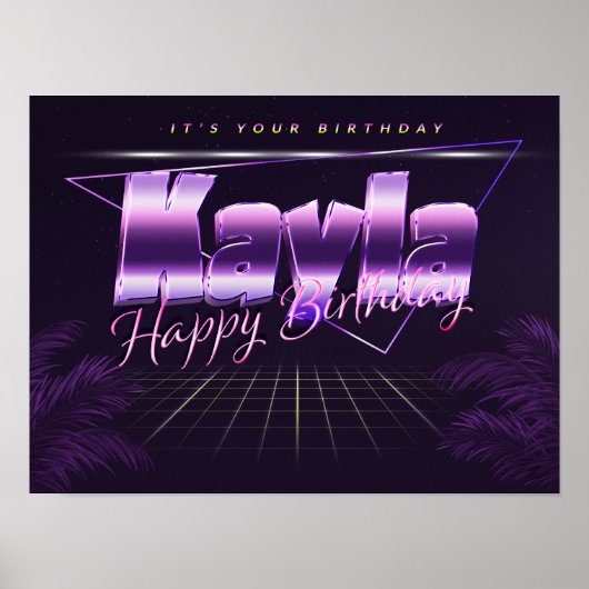 Kayla Naam Vorname lila retro Poster Geburtstag (Voorkant)