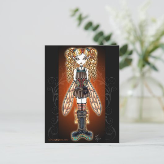 "Kayla" Steampunk Fairy Briefkaart (Staand voorkant)