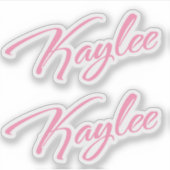 Kaylee-naam in roze script x2 sticker (Voorkant)