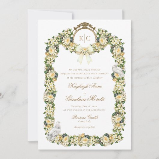 Kayleigh Geel Gouden Crest Bloemen Huwelijk Kaart (Voorkant)