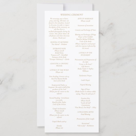 Kayleigh katholieke Wedding Mass Ceremony Programm (Achterkant)