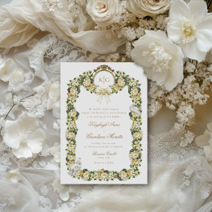 Kayleigh Vintage Geel Gouden Crest Bloemige Trouwk Kaart