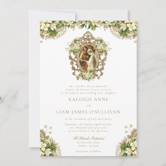 Kayleigh  White Floral katholieke bruiloft Kaart (Voorkant)