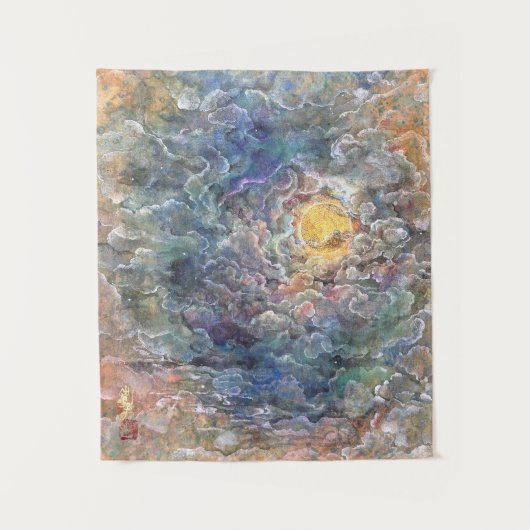 Kayoiji: Moon's Journey Through Ethereal Clouds Wandkleed (Voorkant)