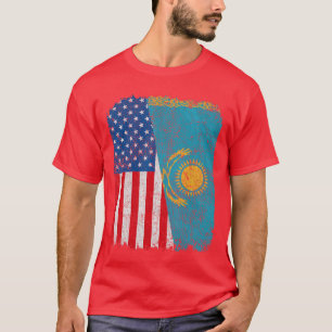 Kazachse Amerikaanse Vlag Half USA Kazachstan Root T-shirt