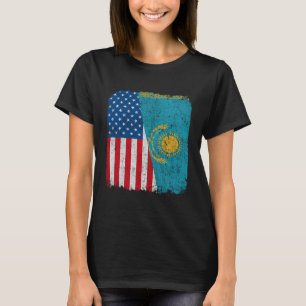Kazachse Amerikaanse vlag Half USA Kazachstan Root T-shirt