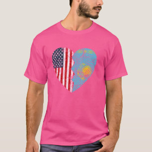 Kazachse Amerikaanse vlaggen Hart Verenigde Staten T-shirt