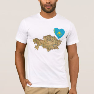 Kazachse vlag Heart en Map T-Shirt