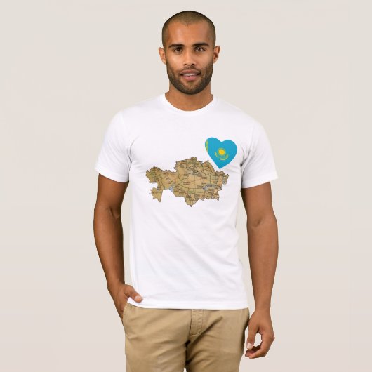 Kazachse vlag Heart en Map T-Shirt (Voorkant volledig)