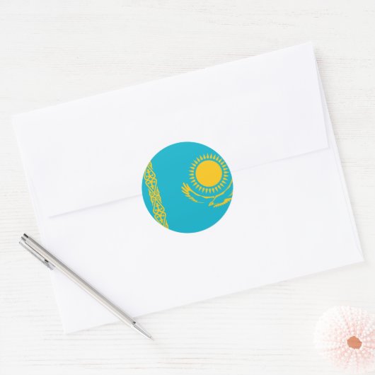 Kazachse vlag ronde sticker (Envelop)
