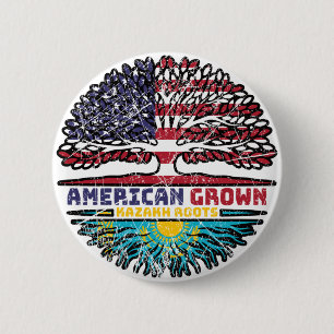 Kazachstan - Amerikaanse vlag over boomstammen Ronde Button 5,7 Cm