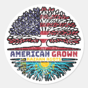 Kazachstan - Amerikaanse vlag over boomstammen Ronde Sticker