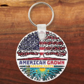 Kazachstan - Amerikaanse vlag over boomstammen Sleutelhanger (Voorkant)