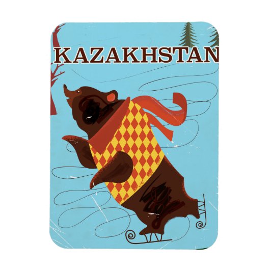 Kazachstan cartoon vintage reisposter magneet (Verticaal)
