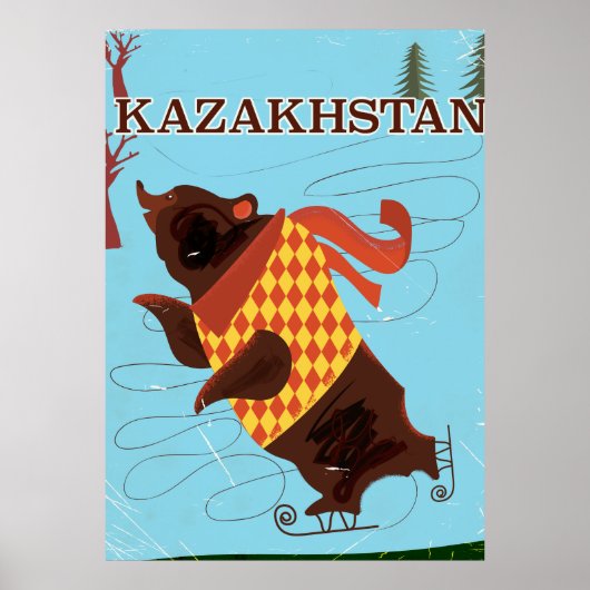 Kazachstan cartoon vintage reisposter poster (Voorkant)