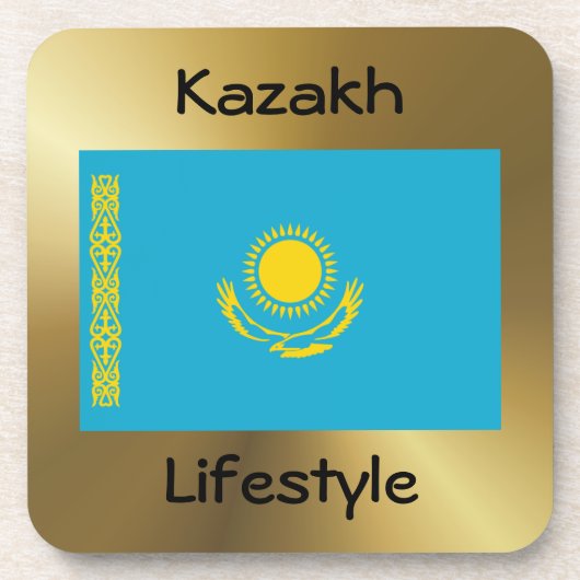 Kazachstan Flag+Text Onderzetter (Voorkant)
