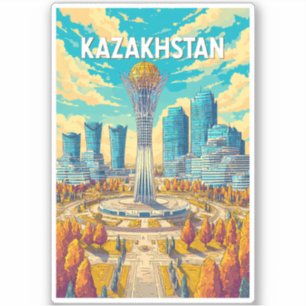 Kazachstan Illustratie Reis Kunst Vintage Sticker