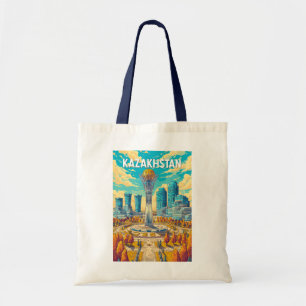 Kazachstan Illustratie Reis Kunst Vintage Tote Bag