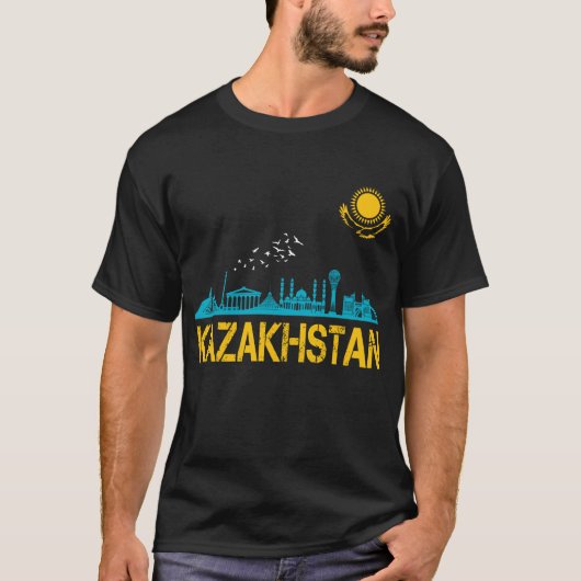 Kazachstan, Kazachse vlag, vlag van Kazachstan. T-shirt (Voorkant)