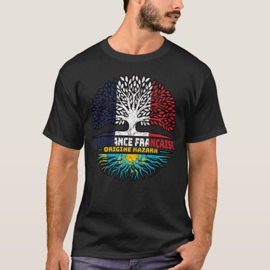 Kazachstan Kazakh French France Tree Roots Flag T-shirt (Voorkant)