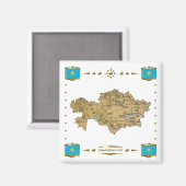 Kazachstan Map + Flags Magnet (Voorkant / Achterkant)