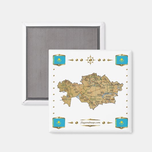 Kazachstan Map + Flags Magnet (Voorkant / Achterkant)