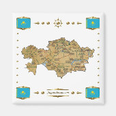 Kazachstan Map + Flags Magnet (Voorkant)