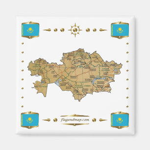 Kazachstan Map + Flags Magnet