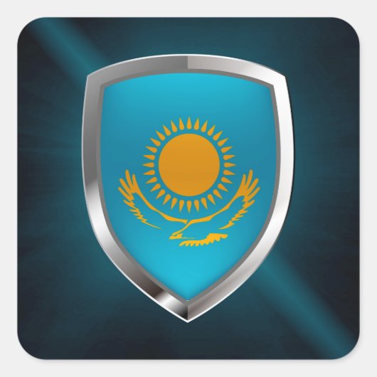 Kazachstan Metallic Emblem Vierkante Sticker (Voorkant)