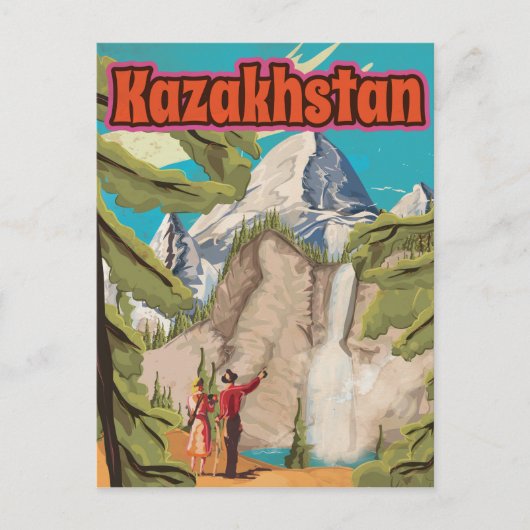Kazachstan Oude Reisposter Briefkaart (Voorkant)