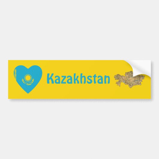 Kazachstan Vlag Hart + Landkaart Bumpersticker (Voorkant)