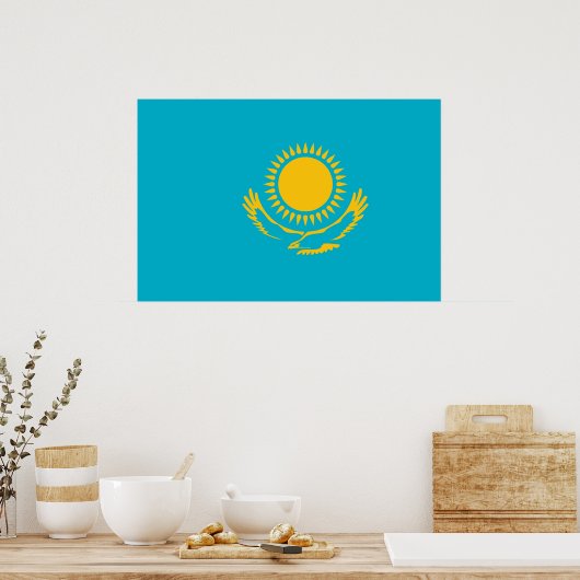 Kazachstan, vlag Kazachstan Poster (Keuken)