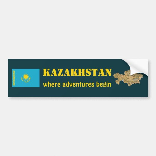 Kazachstan Vlag + Landkaart Bumpersticker (Voorkant)