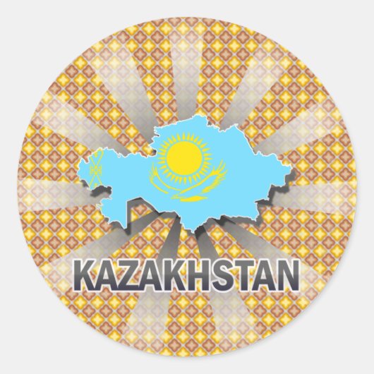 Kazachstan Vlaggenkaart 2.0 Ronde Sticker (Voorkant)