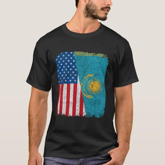 Kazakh American Flag Half USA Kazakhstan Root Prou T-shirt (Voorkant)