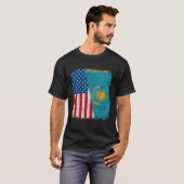 Kazakh American Flag Half USA Kazakhstan Root Prou T-shirt (Voorkant volledig)