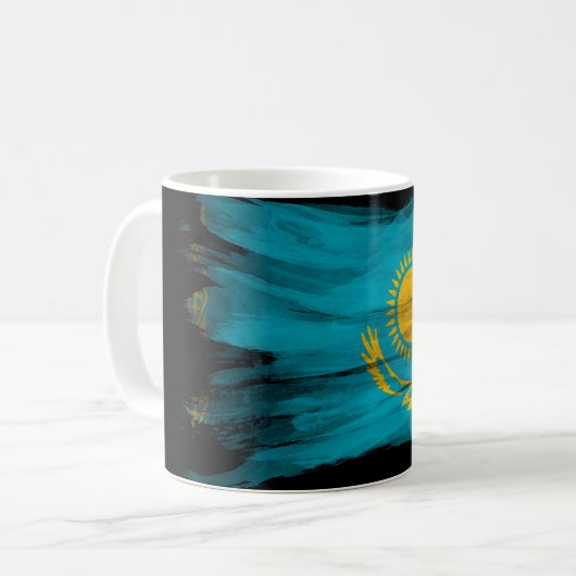 Kazakhstan flag brush stroke, national flag koffiemok (Voorkant links)